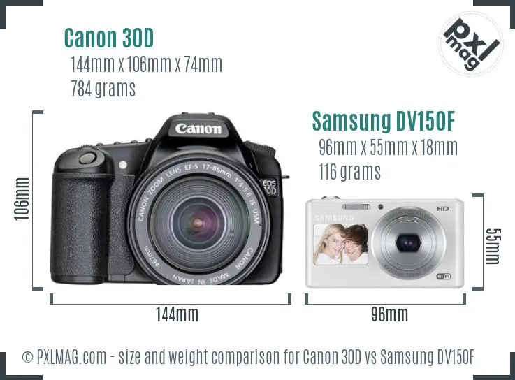 Canon 30D vs Samsung DV150F size comparison