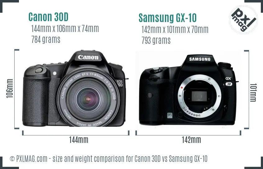 Canon 30D vs Samsung GX-10 size comparison