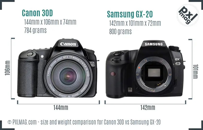 Canon 30D vs Samsung GX-20 size comparison