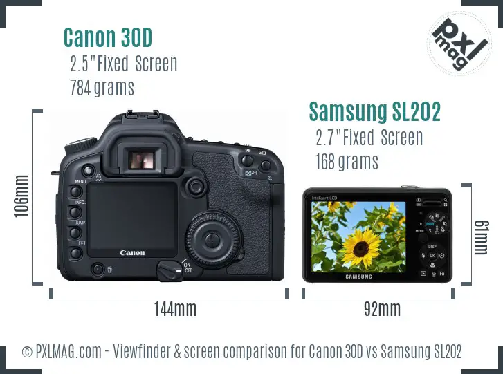 Canon 30D vs Samsung SL202 Screen and Viewfinder comparison
