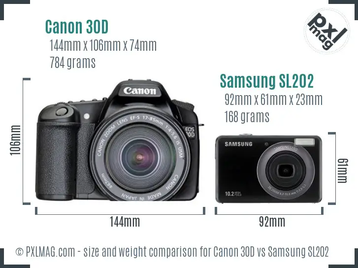 Canon 30D vs Samsung SL202 size comparison