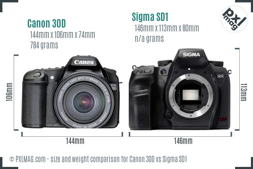 Canon 30D vs Sigma SD1 size comparison
