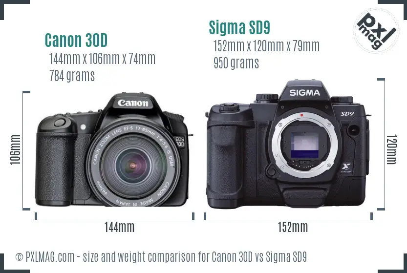 Canon 30D vs Sigma SD9 size comparison