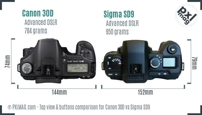 Canon 30D vs Sigma SD9 top view buttons comparison