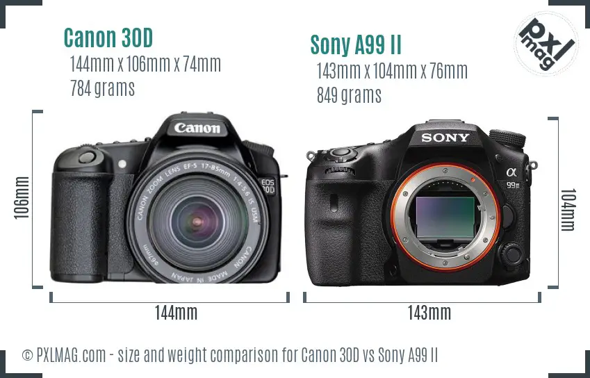 Canon 30D vs Sony A99 II size comparison