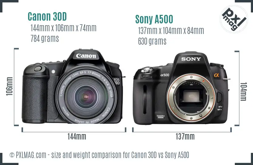 Canon 30D vs Sony A500 size comparison Canon 30D vs Sony A500 size comparison