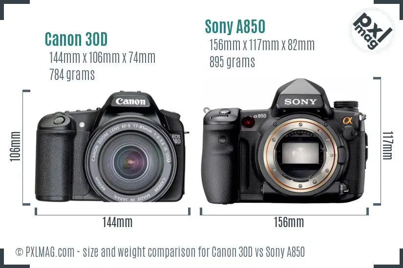 Canon 30D vs Sony A850 size comparison