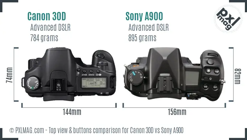 Canon 30D vs Sony A900 top view buttons comparison
