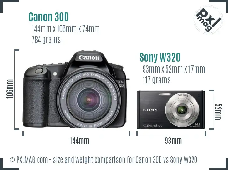 Canon 30D vs Sony W320 size comparison Canon 30D vs Sony W320 size comparison