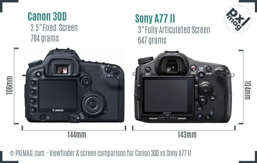 Canon 30D vs Sony A77 II Screen and Viewfinder comparison