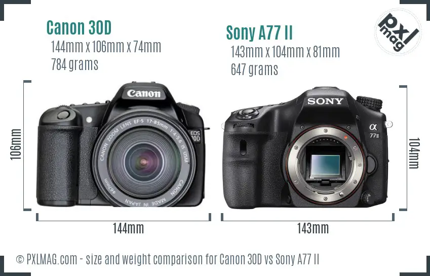 Canon 30D vs Sony A77 II size comparison