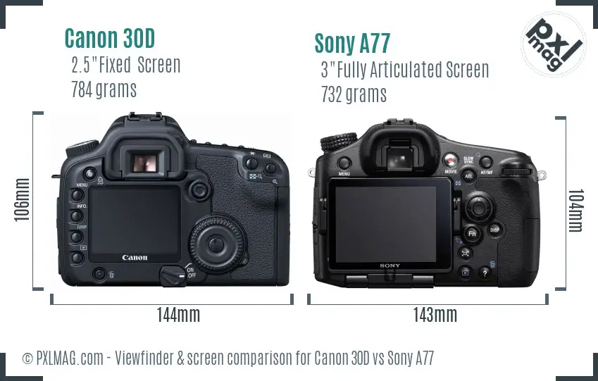 Canon 30D vs Sony A77 Screen and Viewfinder comparison