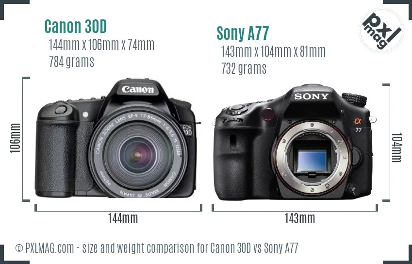 Canon 30D vs Sony A77 size comparison