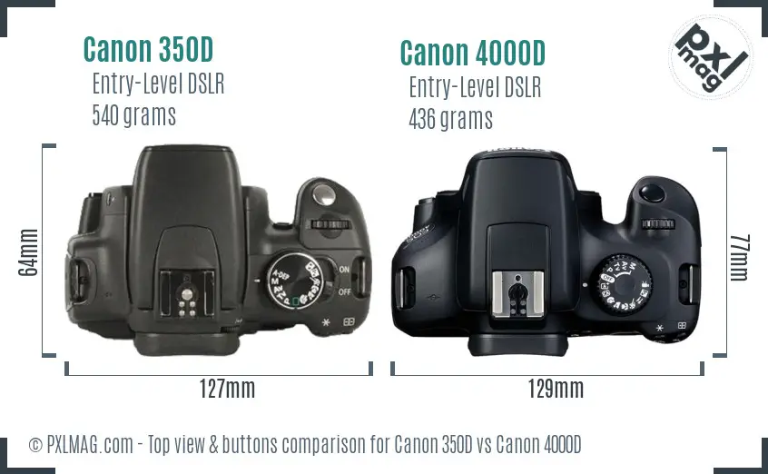 Canon 350D vs Canon 4000D top view buttons comparison
