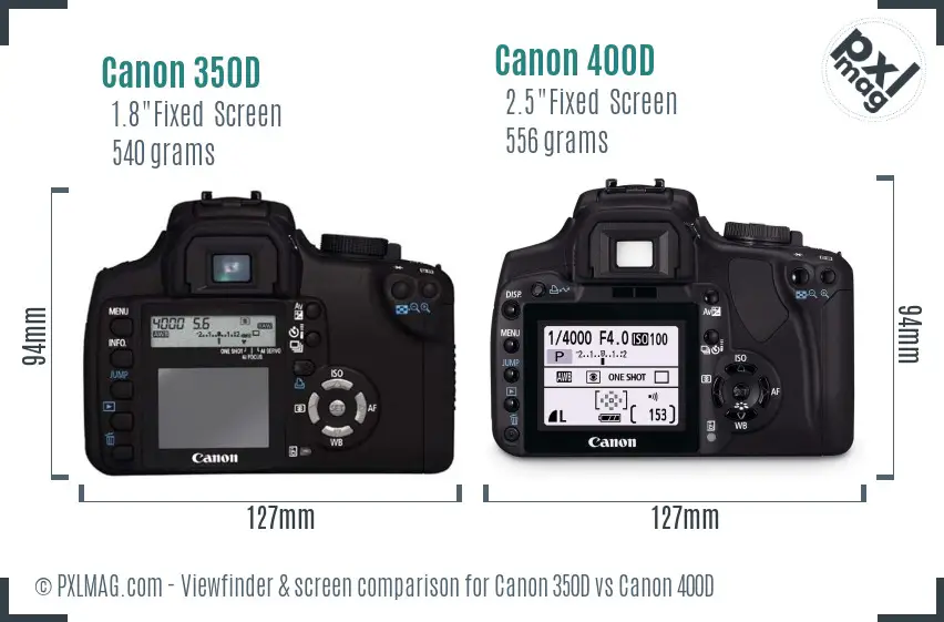 Canon 350D vs Canon 400D Screen and Viewfinder comparison