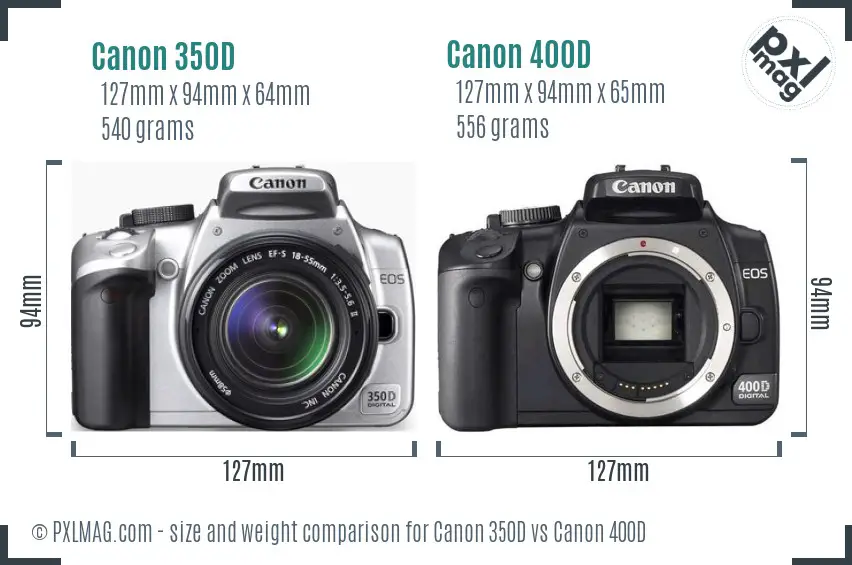 Canon 350D vs Canon 400D size comparison