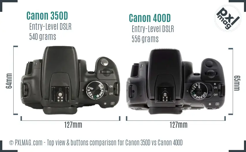 Canon 350D vs Canon 400D top view buttons comparison