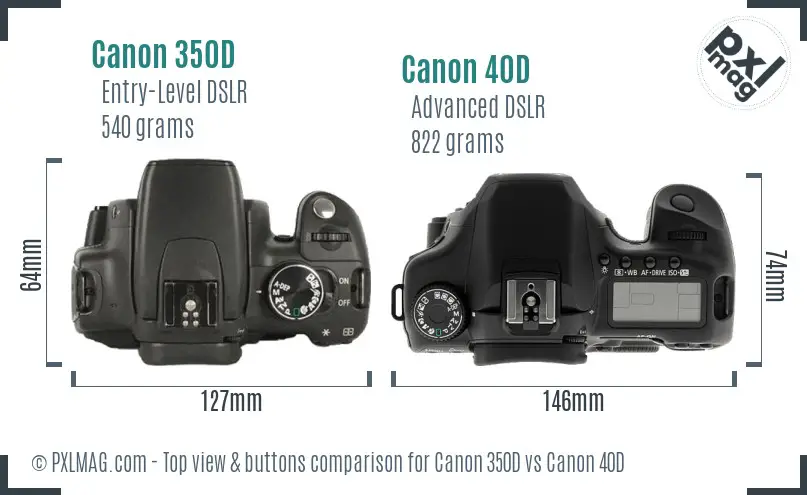 Canon 350D vs Canon 40D top view buttons comparison