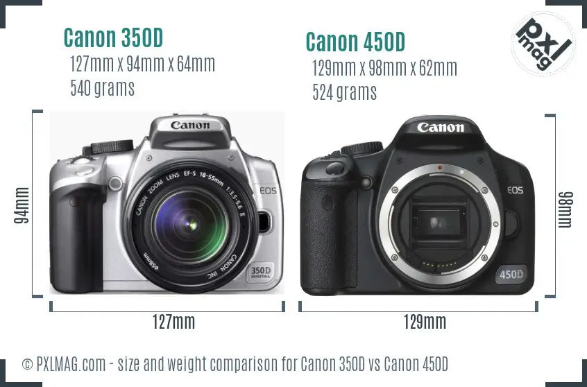 Canon 350D vs Canon 450D size comparison