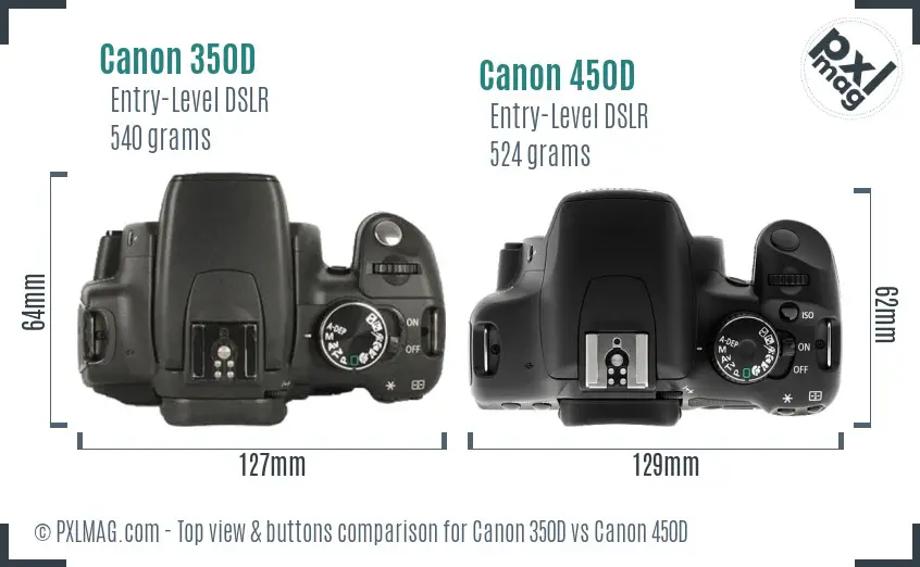 Canon 350D vs Canon 450D top view buttons comparison