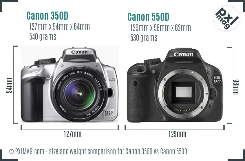 Canon 350D vs Canon 550D size comparison