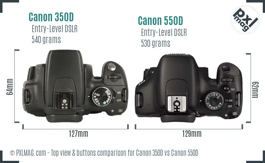 Canon 350D vs Canon 550D top view buttons comparison