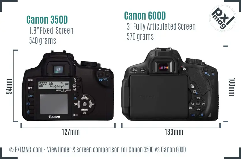 Canon 350D vs Canon 600D Screen and Viewfinder comparison