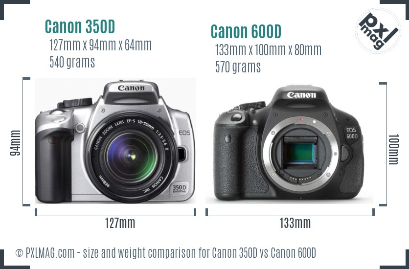 Canon 350D vs Canon 600D size comparison