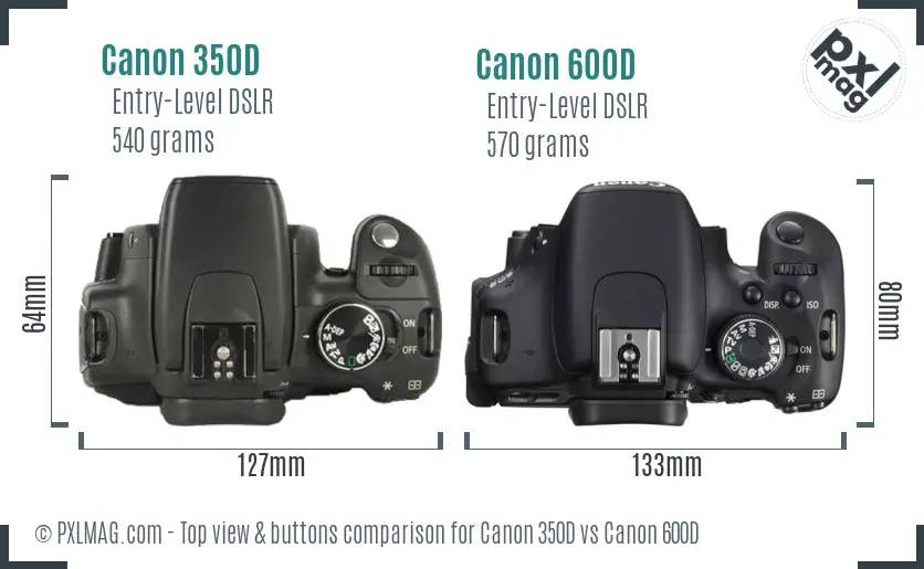 Canon 350D vs Canon 600D top view buttons comparison