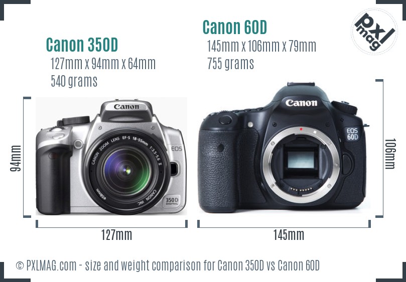 Canon 350D vs Canon 60D size comparison Canon 350D vs Canon 60D size comparison