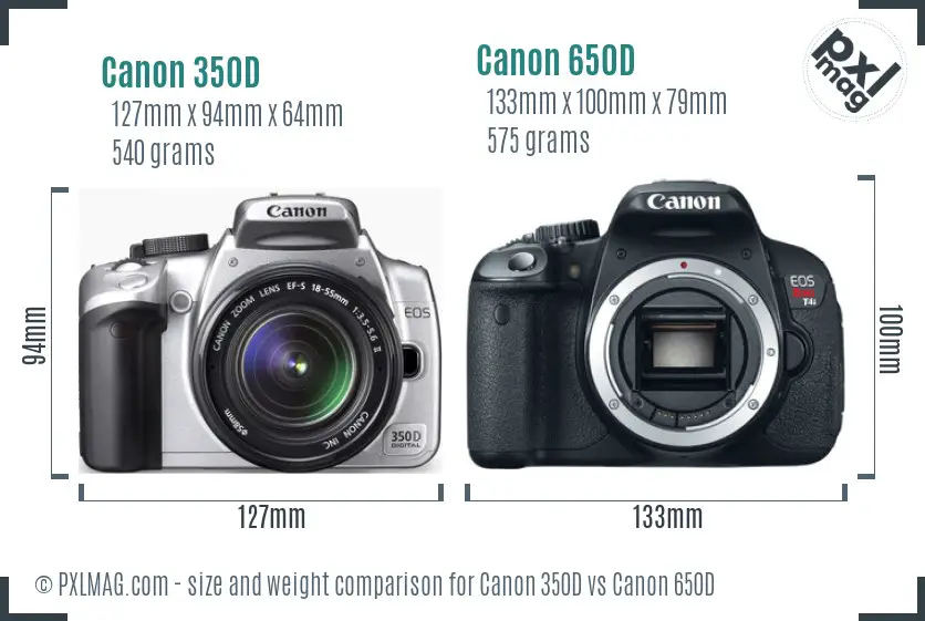 Canon 350D vs Canon 650D size comparison