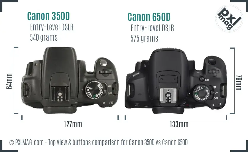 Canon 350D vs Canon 650D top view buttons comparison