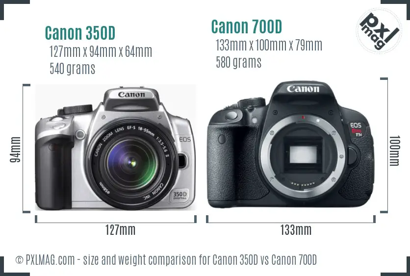Canon 350D vs Canon 700D size comparison