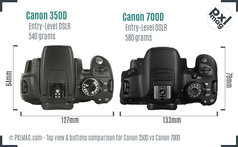 Canon 350D vs Canon 700D top view buttons comparison