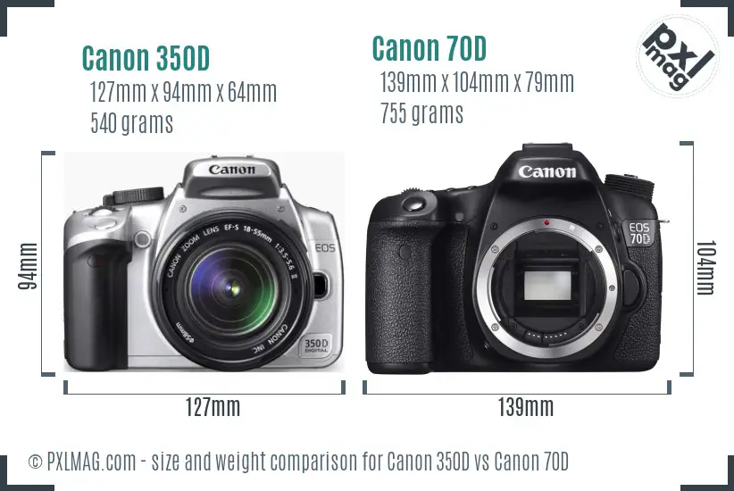 Canon 350D vs Canon 70D size comparison Canon 350D vs Canon 70D size comparison