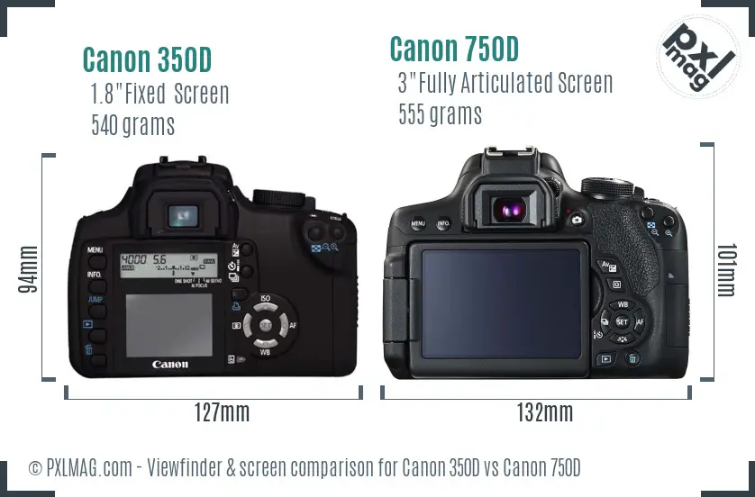 Canon 350D vs Canon 750D Screen and Viewfinder comparison