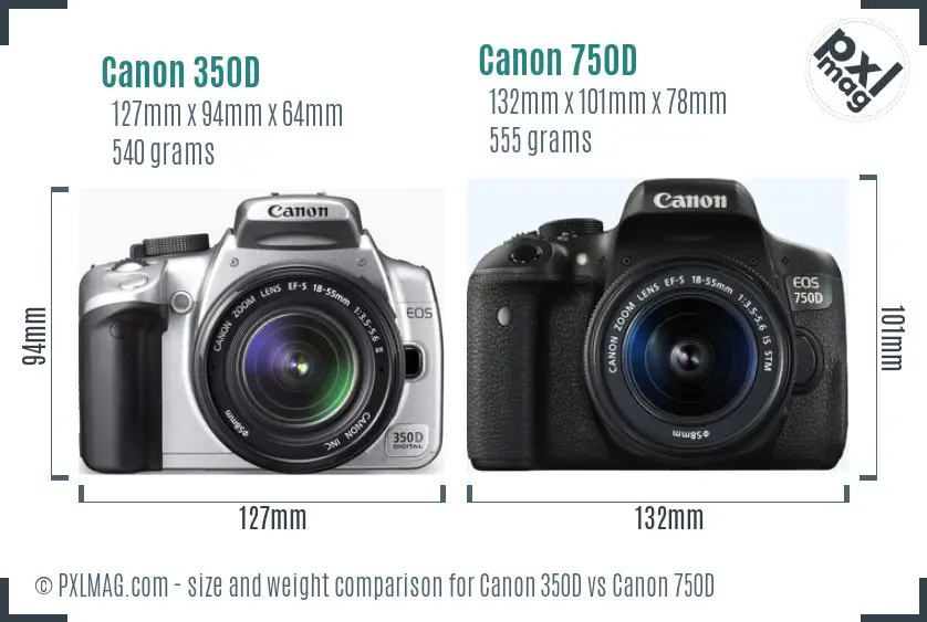 Canon 350D vs Canon 750D size comparison