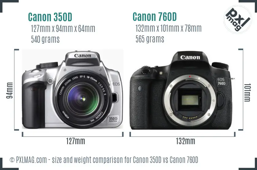 Canon 350D vs Canon 760D size comparison