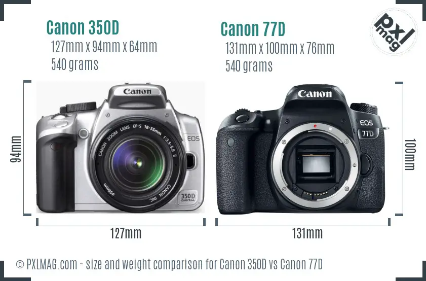 Canon 350D vs Canon 77D size comparison