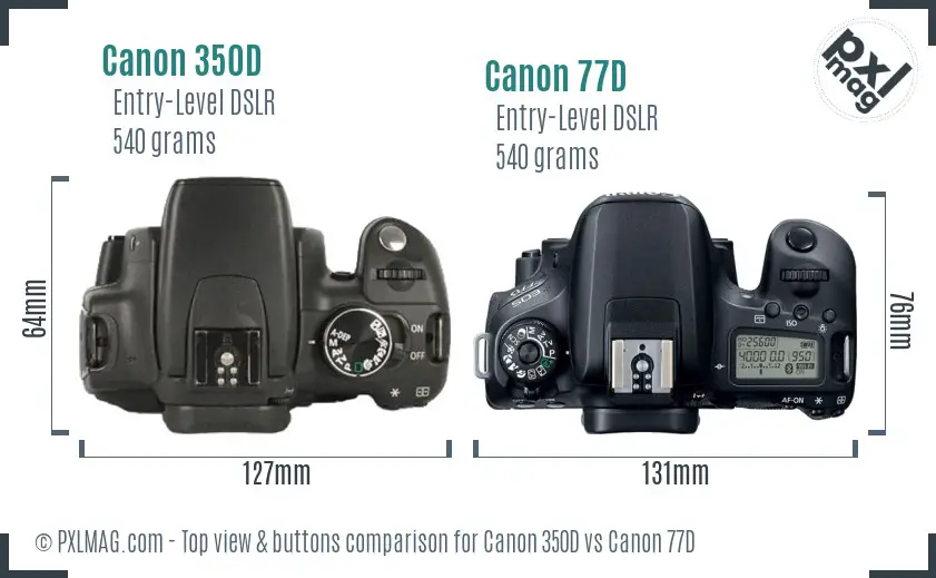 Canon 350D vs Canon 77D top view buttons comparison