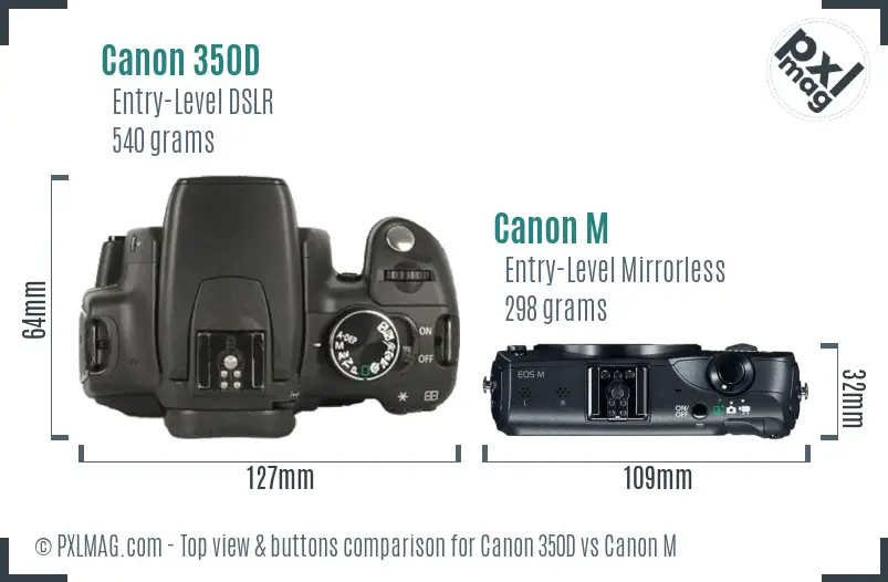 Canon 350D vs Canon M top view buttons comparison