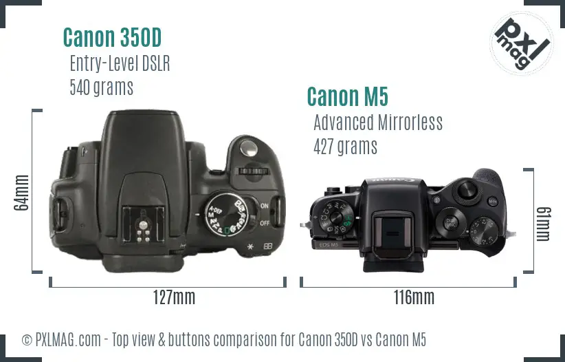 Canon 350D vs Canon M5 top view buttons comparison