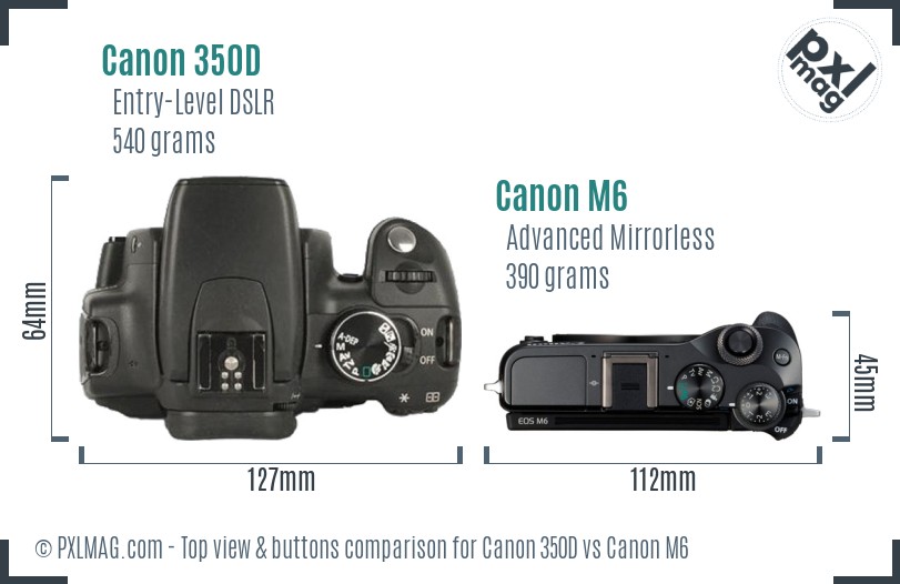 Canon 350D vs Canon M6 top view buttons comparison