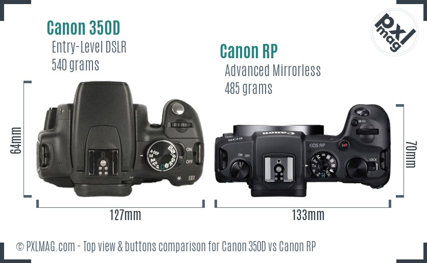 Canon 350D vs Canon RP top view buttons comparison