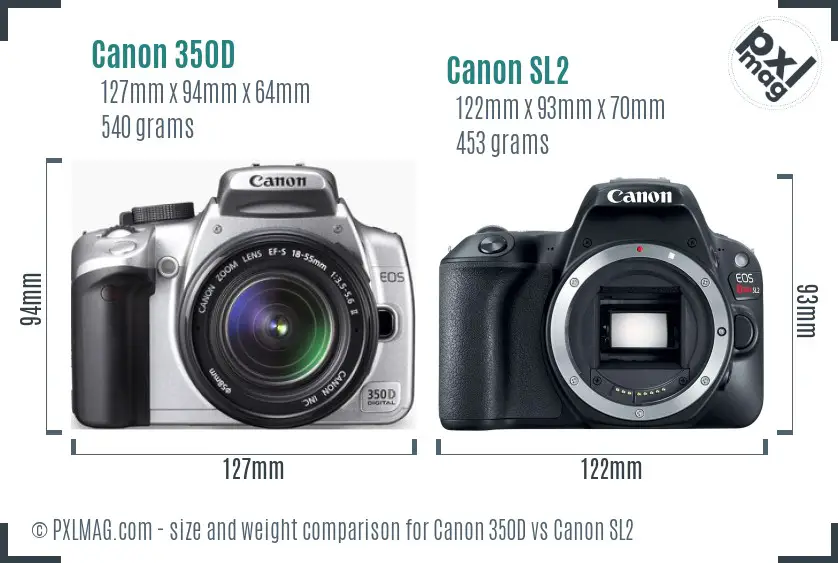 Canon 350D vs Canon SL2 size comparison
