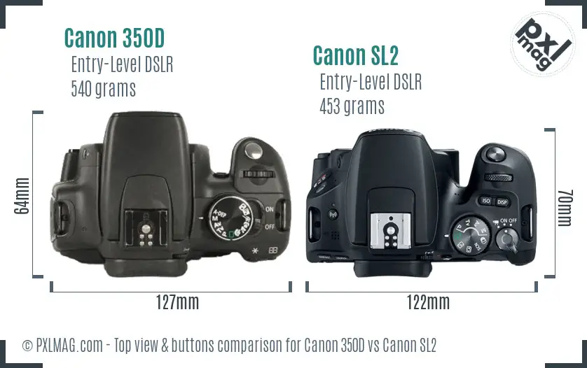 Canon 350D vs Canon SL2 top view buttons comparison