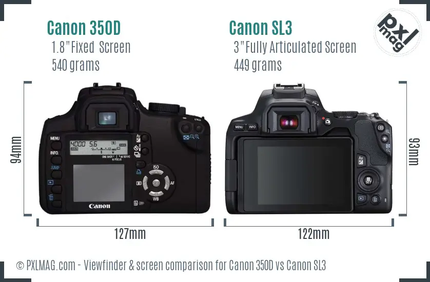 Canon 350D vs Canon SL3 Screen and Viewfinder comparison