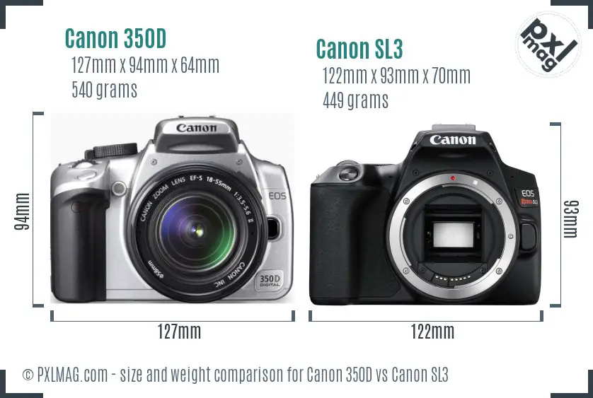 Canon 350D vs Canon SL3 size comparison