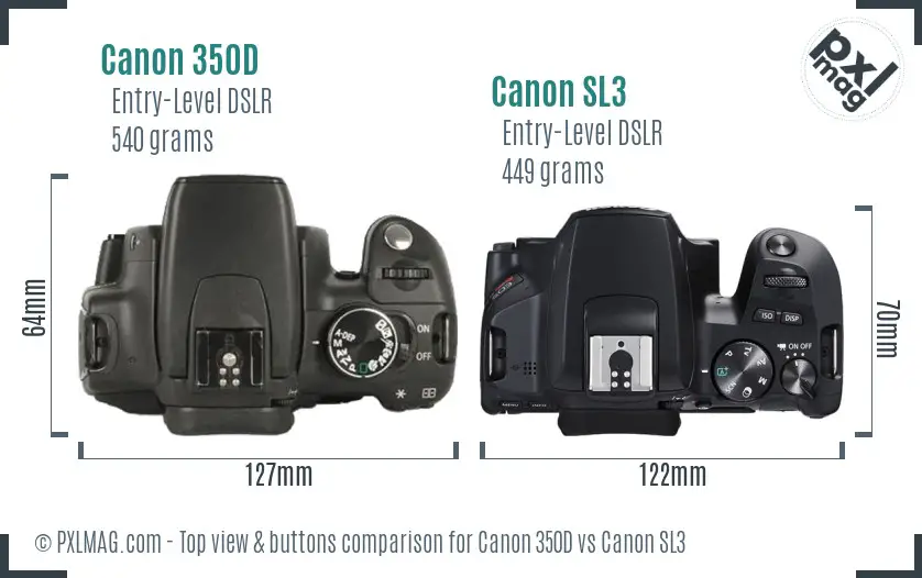 Canon 350D vs Canon SL3 top view buttons comparison