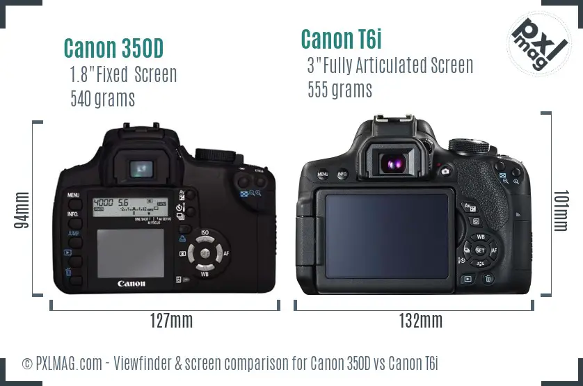 Canon 350D vs Canon T6i Screen and Viewfinder comparison